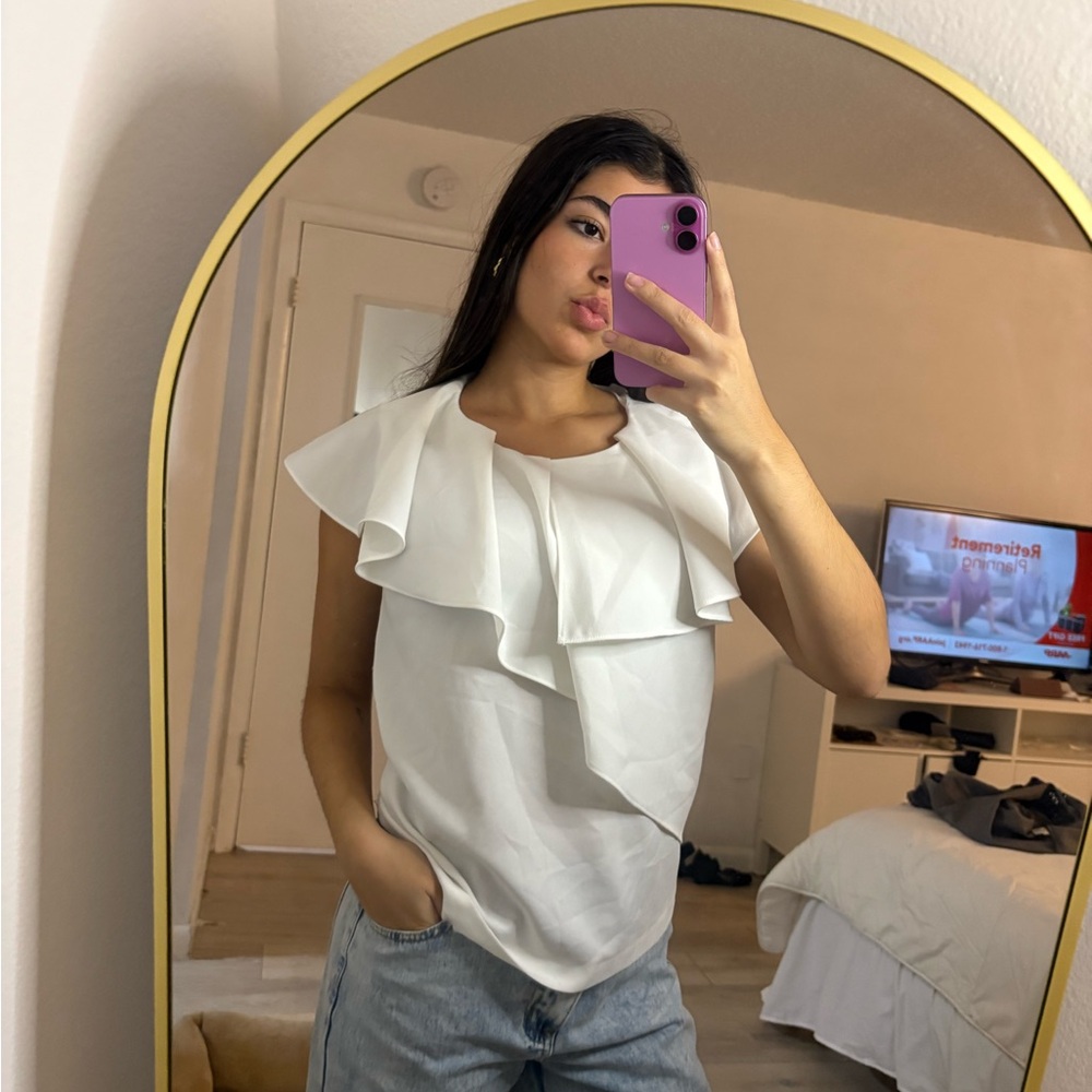 Zara White Ruffle Blouse